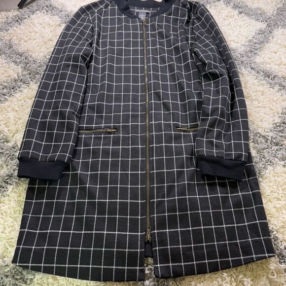 Chelsea and Theodore Window pane Funnel Collar Coat Jacket Black/White Sz L - Picture 1 of 5